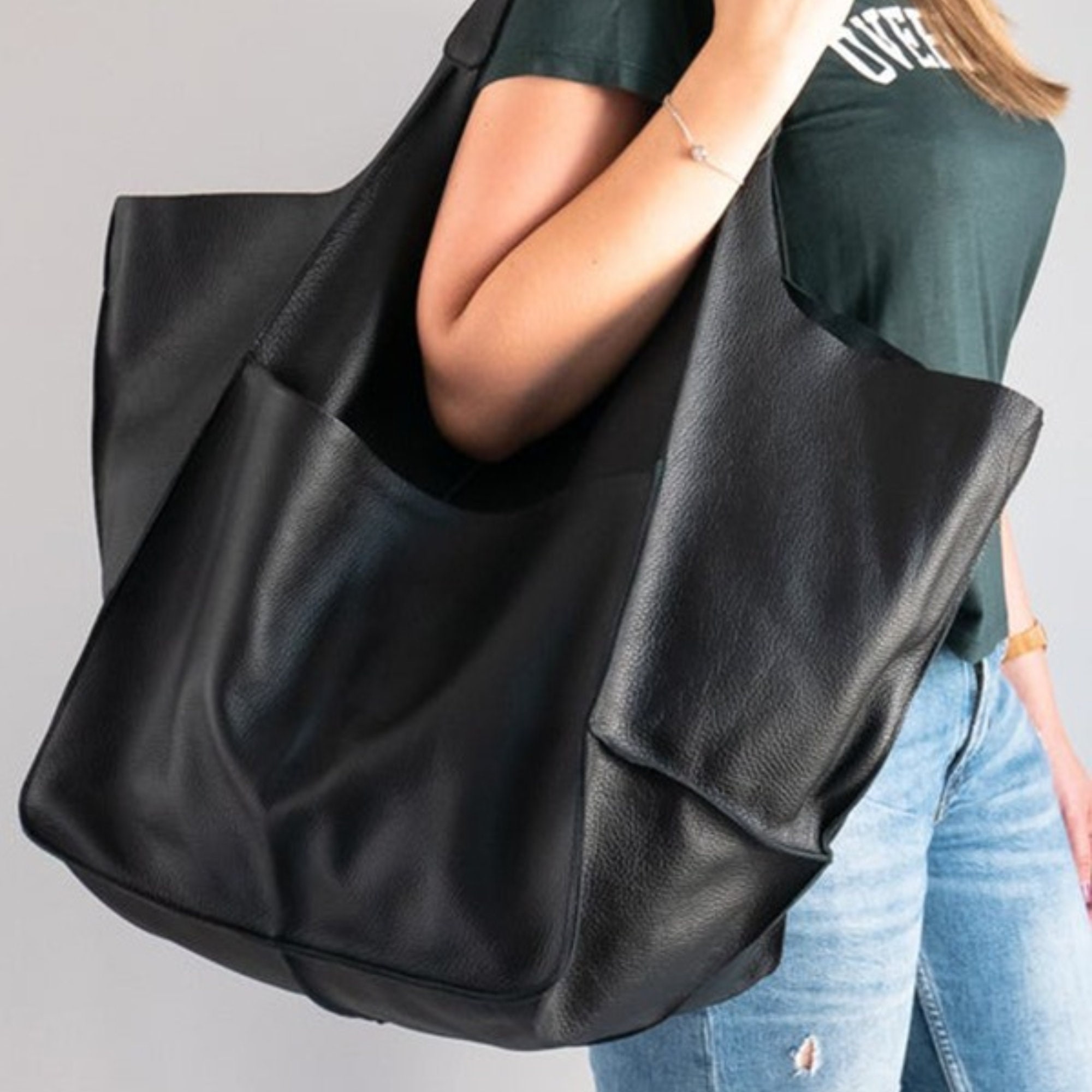 Soft Leather Oneshoulder Tote Bag Large Capacity Tote Bag Etsy