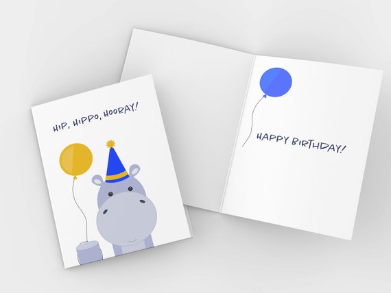 Printable Kids Birthday Card Hippo Zoo Animal Cute Funny | Etsy