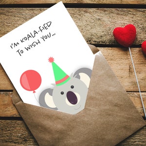 Tarjeta de cumpleaños para niños imprimible Koala Zoo Animal Linda tarjeta de felicitación divertida perfecta para todas las edades / 5x7 y 4x6 incluidos