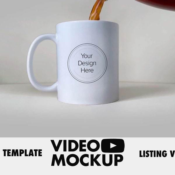 Tasse à café en céramique blanche 11oz de maquette vidéo, fichiers d’objets intelligents PSD Photoshop facilement modifiables | Versions gaucher et droitier