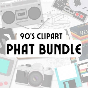 90&#39;s Clipart BUNDLE Includes Multiple SVG Designs, Nostalgic 90s Technology Downloadable Files for Print on Demand, Digital Designs & More