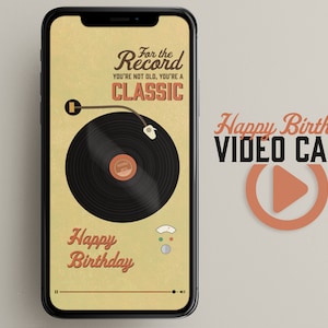 Animated Birthday Card Video Vintage Animated Record Player Greeting Card, 4 Music Versions Included for a Classic Retro Music Lover