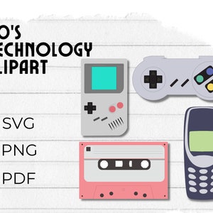90&#39;s SVG Clipart Designs, Nostalgische jaren 90 Technologie Downloadbaar, Afdrukbaar voor Stickers, Kleding, Vintage Bundel