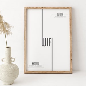 Wifi Sign Minimalist Printable & Editable PDF Wireless Internet Network and Password Sign for AirBnB, Guests, Rentals or Offices