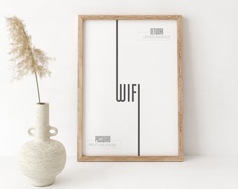 Wifi Sign Minimalist Printable & Editable PDF Wireless Internet Network and Password Sign for AirBnB, Guests, Rentals or Offices