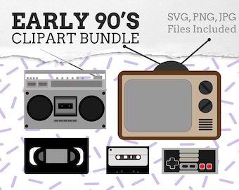 Early 90&#39;s SVG Clipart Nostalgic Technology Bundle Downloadable Designs Printable for Stickers and Apparel