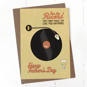 Druckbare Vatertagskarte Plattenspieler, lustige Vinyl Schallplatte Retro Vintage Karte für Papa oder Vater Figur, 5x7 und 4x6 Größen enthalten