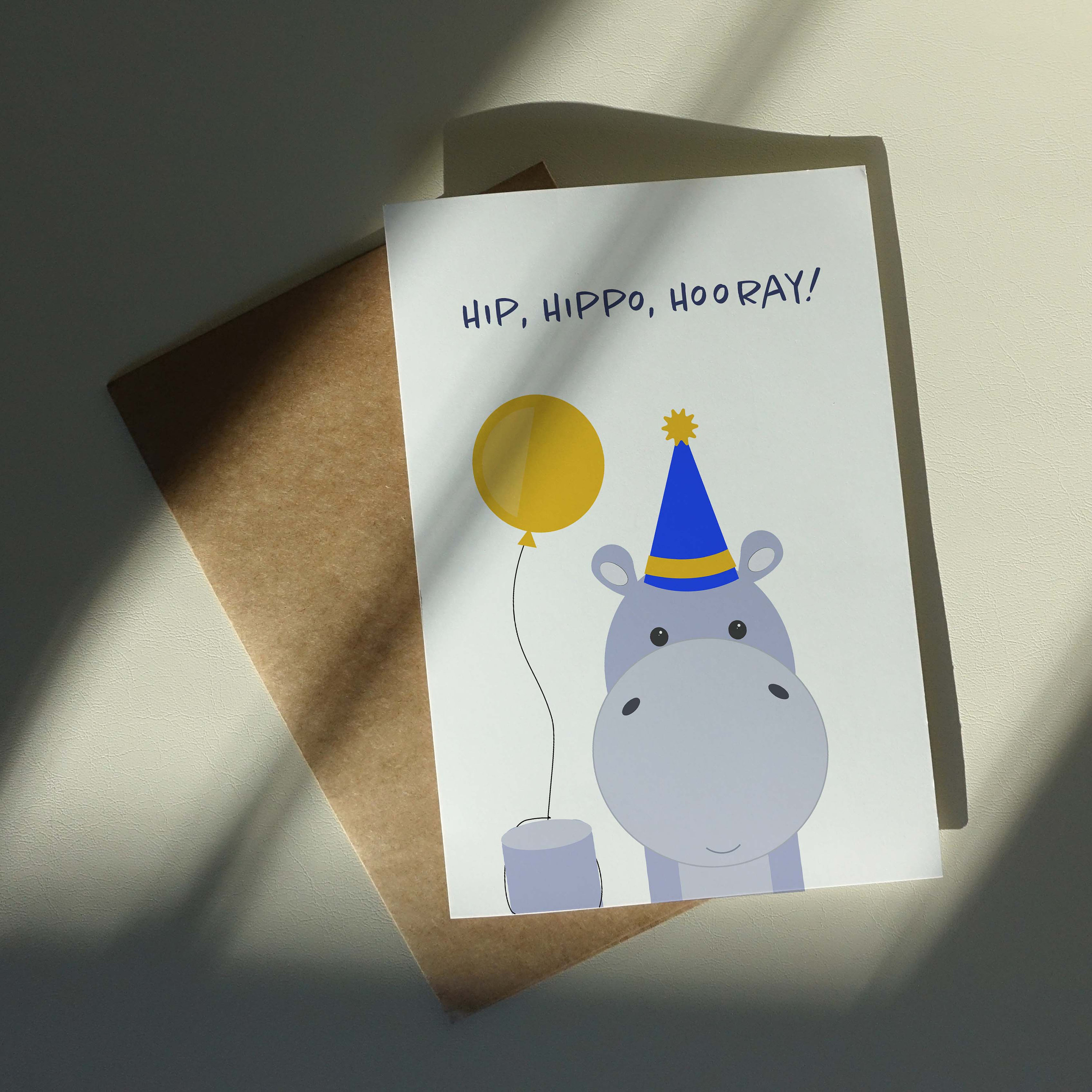 Printable Kids Birthday Card Hippo Zoo Animal Cute Funny Greeting Card ...