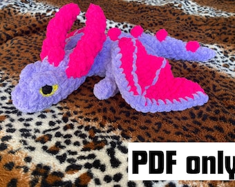 English PDF intermediate crochet pattern for plush dragon