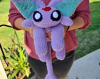 Hand-Crafted Plush Psychic Cat, Soft Blanket Yarn, Shiny Option, TCG Fan Plush