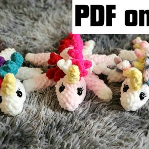 Unicorn plush crochet pattern PDF for beginners. Stuffed animal plushie, tutorial, learn crochet