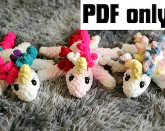 Unicorn plush crochet pattern PDF for beginners. Stuffed animal plushie, tutorial, learn crochet