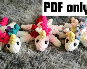 Unicorn plush crochet pattern PDF for intermediate crocheters. Stuffed animal plushie, cute, pdf file, tutorial, gift, learn crochet