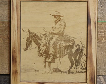 Laser Engraving Art, Cowboy on Horseback