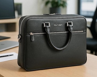 Handmade Pebble Leather Briefcase: 16-inch Laptop Bag, Messenger Satchel