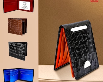 Personalised Cow Leather Card Holder for Men, Bifold Wallet RFID Protection Slim Front Pocket Card Wallet Minimalist Credit Card Wallet Gift