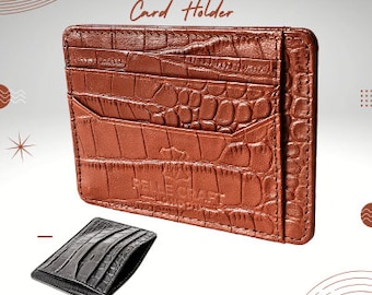 Personalized Crocodile Leather Card Holder, Engraved Travel Card Case