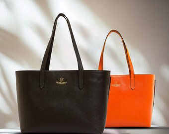 Leather Tote Bag for Ladies with Pockets, Handmade Large Tote, Leather Shoulder Crossbody  Bag, Zipper handbag Personalized Christmas Gift