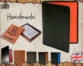 Full Grain Leather RFID Personalised Mens Minimalist Card Holder, Slim Leather Wallet, Gift for Him, Boyfriend, Husband, Father's Day