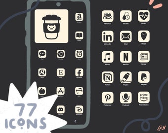 Minimales iOS & Android App Icon Paket | 77 Handgezeichnete App-Icons | Mini-Widgets | Startbildschirm