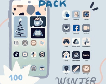 Winter Themed iOS & Android App Icon Pack | 100 Handgezeichnete App Icons | Mini-Widgets | Startbildschirm