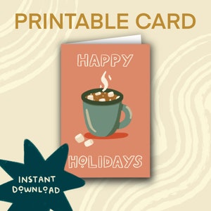Tarjeta navideña imprimible / Descarga instantánea / Descarga digital / Tarjeta festiva ilustrada / Felices fiestas / Ideas de regalos