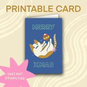 Tarjeta de Navidad imprimible / Descarga instantánea / Descarga digital / Tarjeta festiva ilustrada / Felices fiestas / Ideas de regalos / Amantes de los gatos