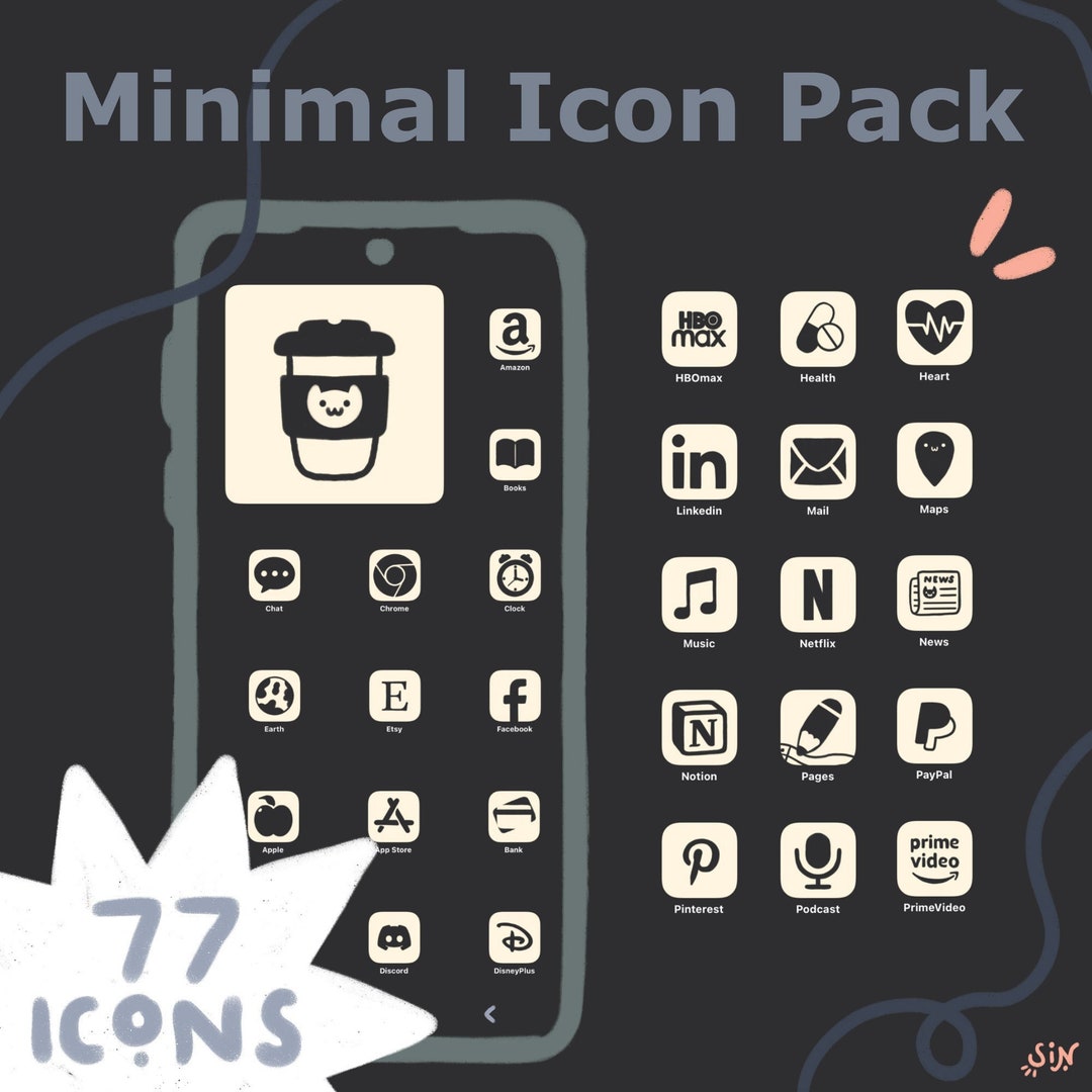 Minimal Ios & Android App Icon Pack | 77 Hand Drawn App Icons | Widgets ...