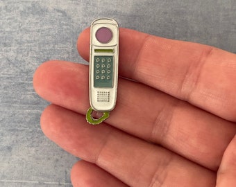 Corded landline Phone Enamel Lapel Pin: 80s 90s Retro Nostalgia badge