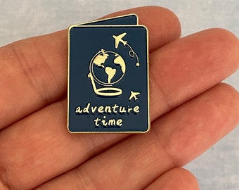 Explorer adventure time passport enamel lapel pin badge globe plane flight birthday present gift traveller Christmas stocking filler