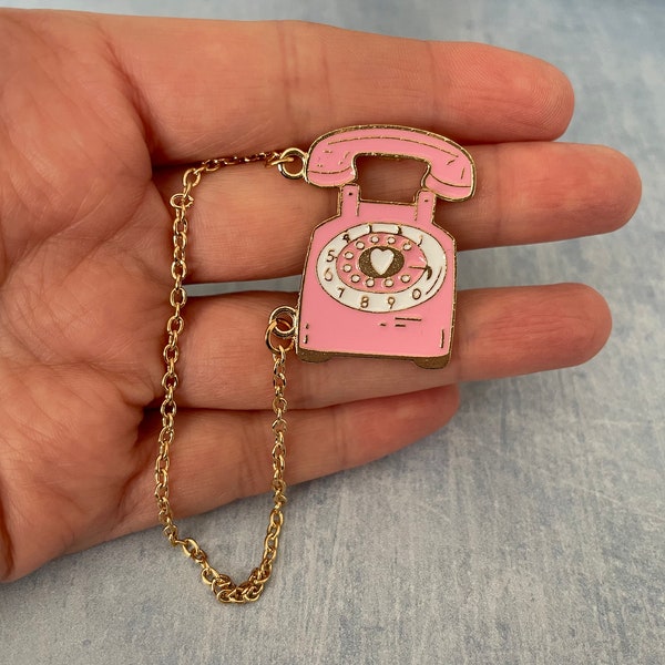 vintage throw back retro lapel pin enamel badge rotary dial old school telephone phone chain stocking filler birthday present gift memories
