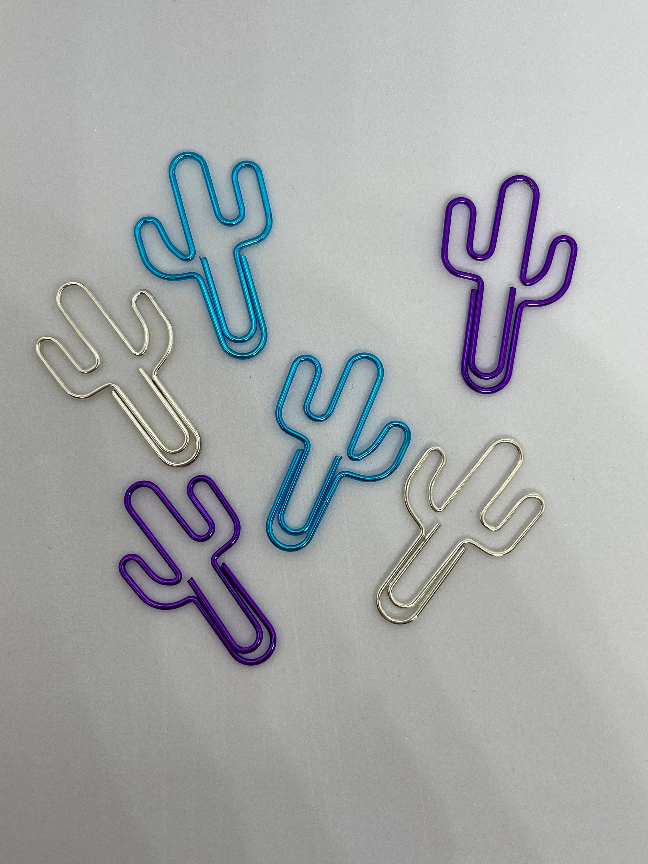 Cactus Paper Clips: Metallic silver blue purple Stationery, Desert Theme (Set of 6)