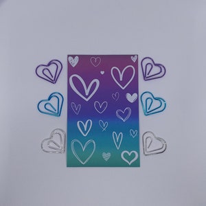 Cute metallic paperclips blue purple silver stationery on backing card love heart paper clips school stocking filler birthday bday present