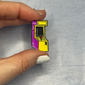 80s 90s child vintage throw back retro lapel pin enamel arcade video game pink yellow stocking filler present gift childhood toy memories