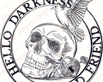 Hello Darkness Skull & Dove Hand Drawn PNG (Digital Download)