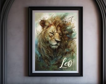 Löwe Poster, Tier Kunst, Sternzeichen Poster, Wanddeko Löwe, Tier Malerei, Tier Poster, Löwe Art Print, Löwe Poster