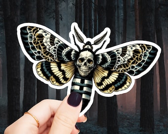 Etiqueta engomada de la polilla de la cabeza de la muerte en vinilo laminado, troquelado, pegatina del vaso, pegatina del ordenador portátil, monopatín, teléfono, etc. Arte de la polilla de la muerte