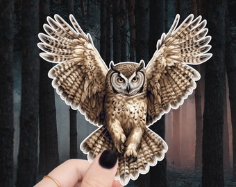 Autocollant hibou sur vinyle laminé, découpé, autocollant pour gobelet, autocollant pour ordinateur portable, planche à roulettes, téléphone, etc.