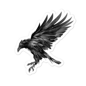 Puede incluir: Una ilustraci&oacute;n en blanco y negro de un cuervo en vuelo con las alas extendidas. El cuervo est&aacute; representado de forma estilizada, casi geom&eacute;trica.