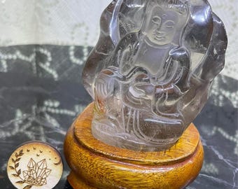Hand-Carved Smoky Quartz Kwan Yin – Goddess of Compassion Crystal Statue