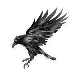 Crow In Flight Vinyl Sticker for Laptop, Tumbler, Skateboard, Phone, Etc