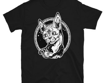 Heilige Sphynx Gothic T-Shirt, Cat Graphic Tee, Adult Unisex, Magical, Mystiek