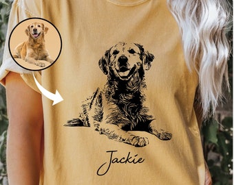 Custom Pet T Shirt with Pet Photo and Name | Personalized Pet Portrait Shirt | Custom Dog Cat Graphic Tee