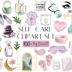 Bundle de cliparts soins personnels aquarelle Bundle de cliparts soins personnels esthétique Spa Bundle de cliparts Stickers numériques Détente Stickers numériques Png
