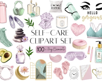 Self Care Clipart Bundle Set Watercolor Self-Care Clipart Aesthetic Spa Clipart Bundle Pack Digital Stickers Relaxing Digital Stickers Png