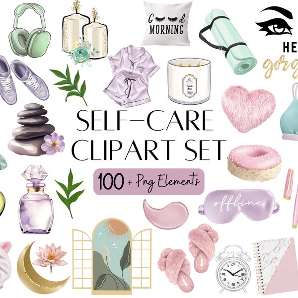 Self Care Clipart Bundle Set Watercolor Self-Care Clipart Aesthetic Spa Clipart Bundle Pack Digital Stickers Relaxing Digital Stickers Png