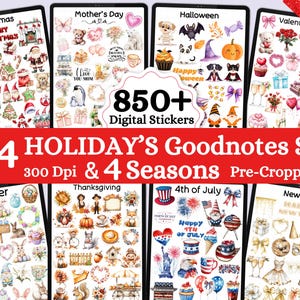 Pegatinas de Goodnotes digitales de vacaciones, pegatinas de temporada de Goodnotes, pegatinas de planificador digital, pegatinas de Goodnotes, pegatinas de Goodnotes precortadas