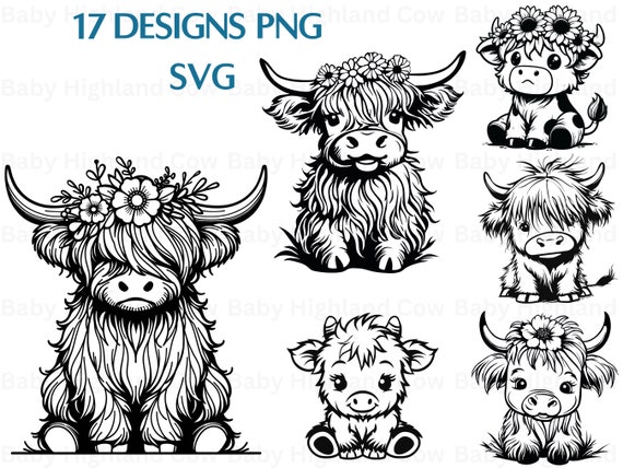 Highland Cow PNG Bundle, Baby Cow Clipart (Digital Download)