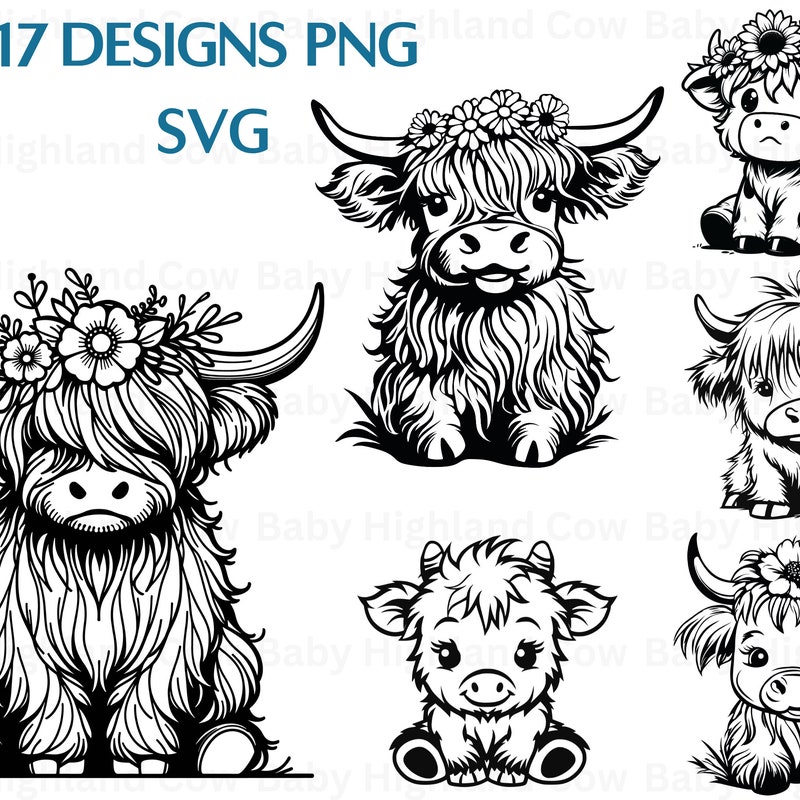 Highland Cow Clip Art Black and White - Etsy