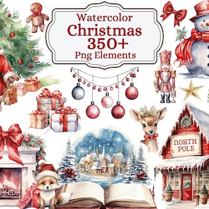 Aquarel kerst clipart, aquarel kerst clipart bundel, kerst PNG, kerst clipart, kerst Goodnotes, Santa clipart, vakantie